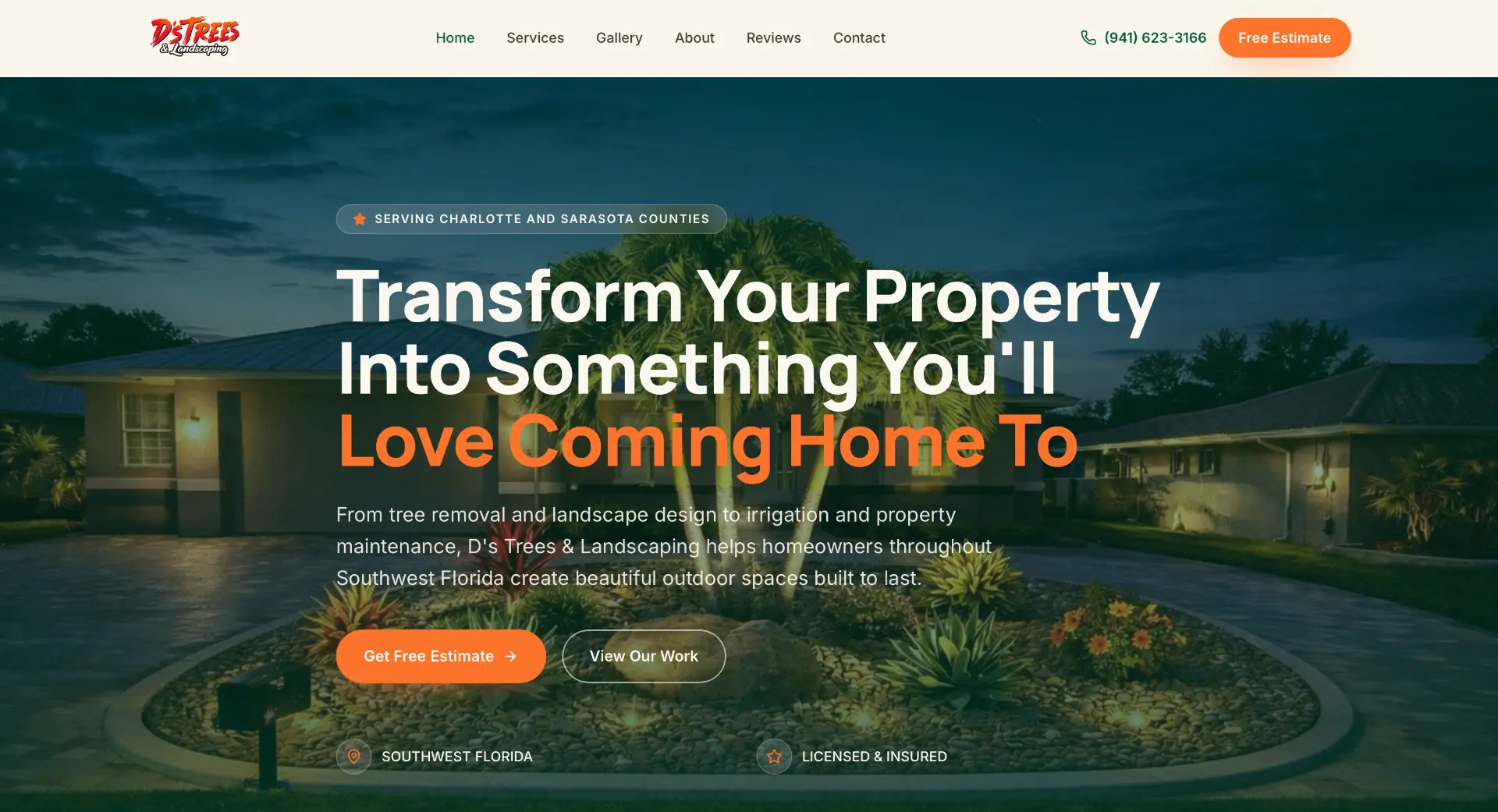D's Trees & Landscaping website homepage designed by Lumi Digital